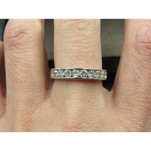 Size 8.5 Sterling Silver Cubic Zirconia Round Channel Band Ring